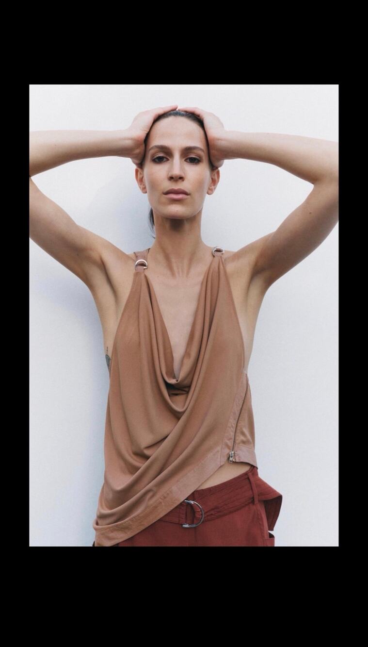 Zara Women's Tan Asymmetrical Draped Sleeveless Top Size Medium